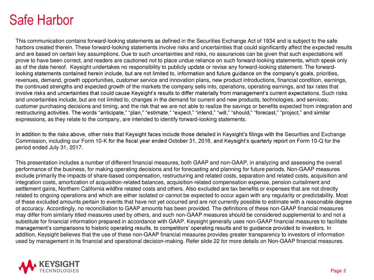 Keysight Technologies Inc. 2017 Q4 Results Earnings Call Slides