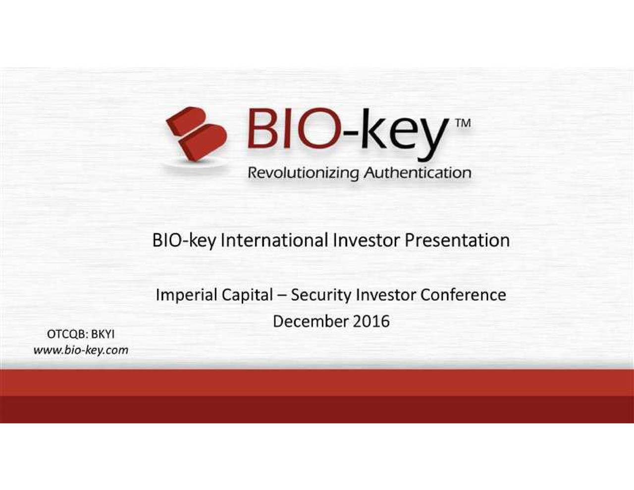 BIO-key International (BKYI) Presents At Imperial Capital Security ...