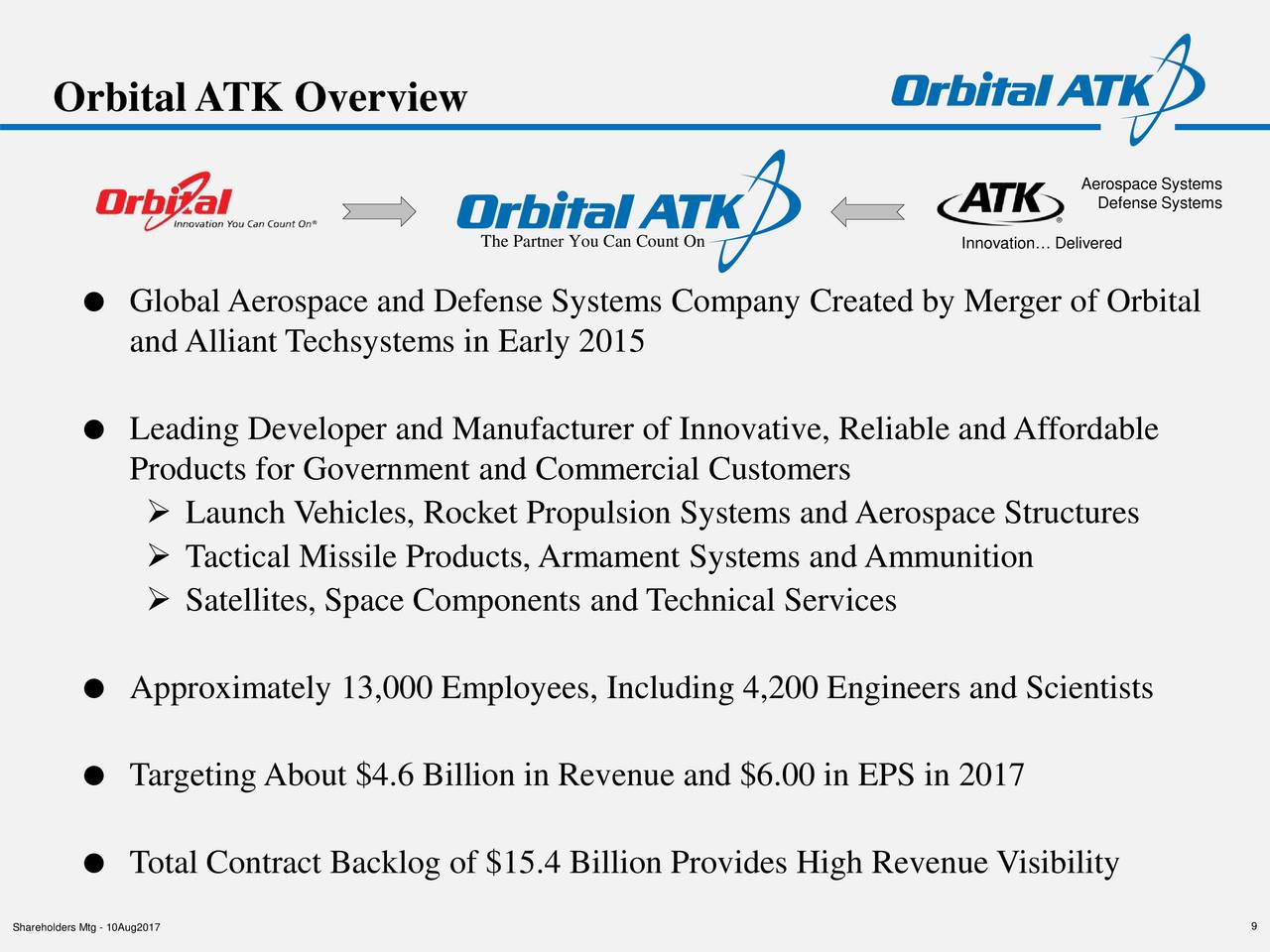 Orbital ATK (OA) Investor Presentation Slideshow (NYSEOA) Seeking