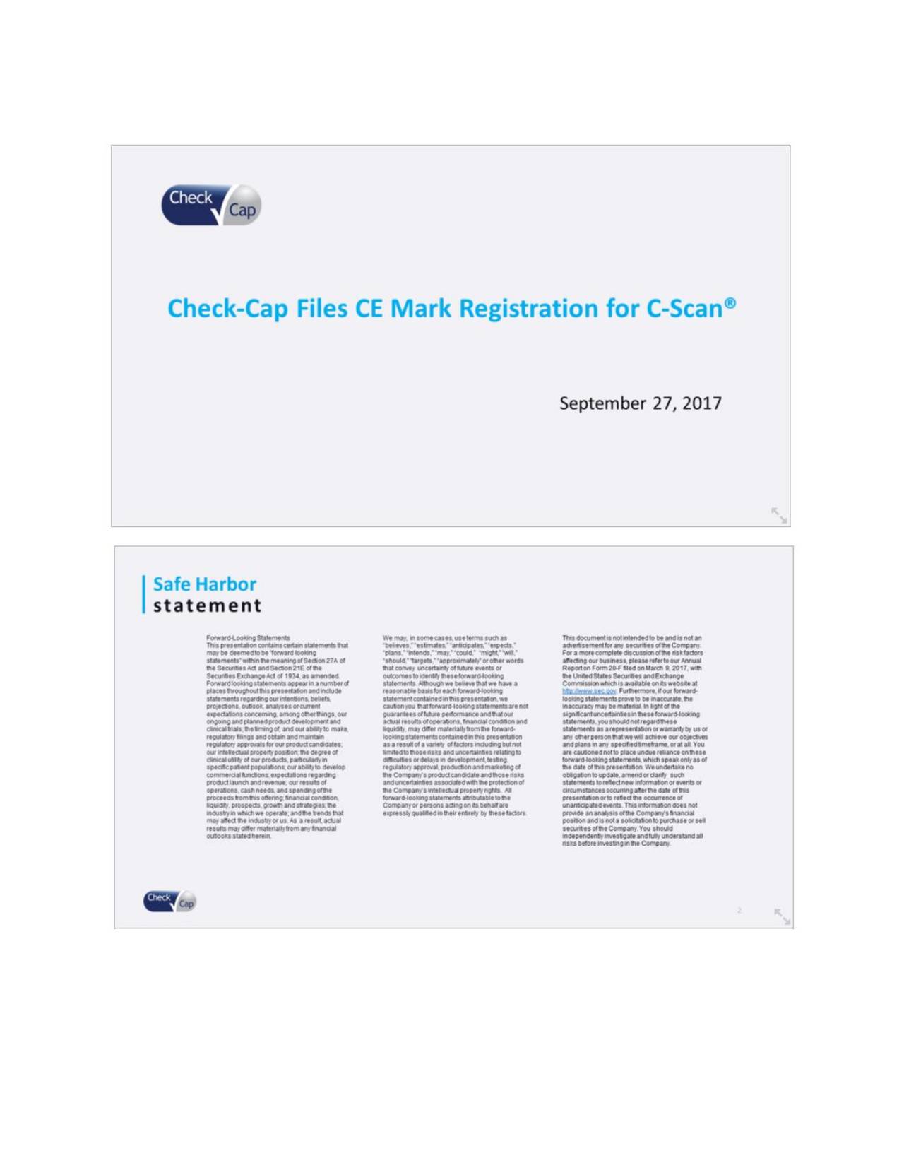 CheckCap (CHEK) Files CE Mark Registration for CScan Slideshow