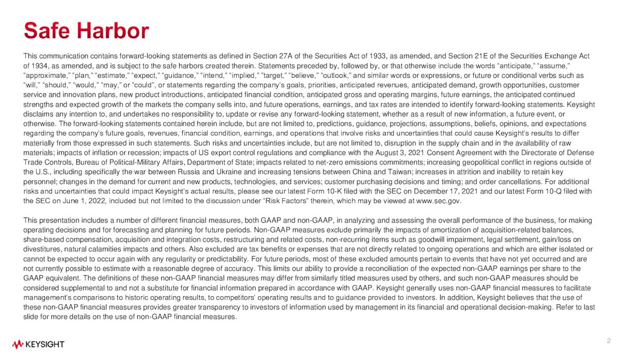 Keysight Technologies, Inc. 2022 Q3 Results Earnings Call