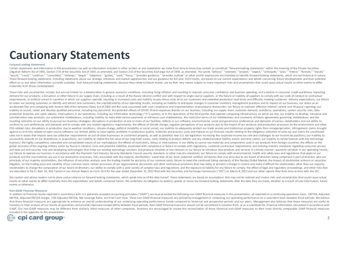 Cautionary Statements