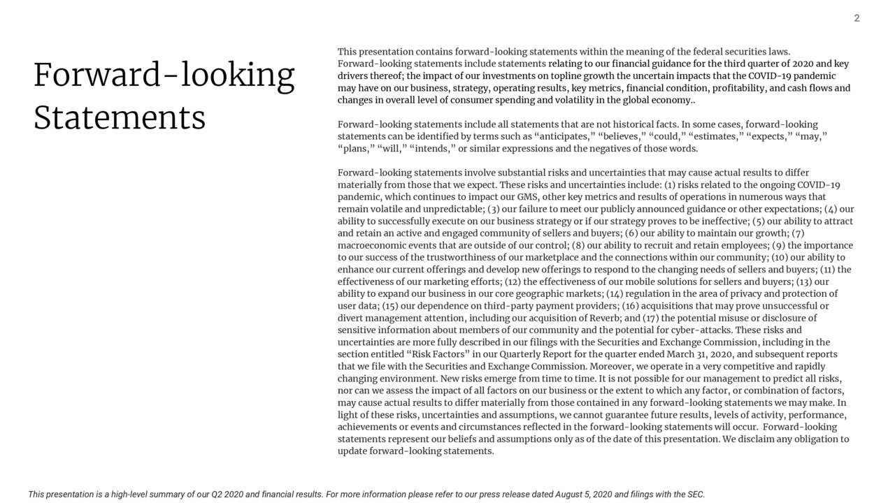 Etsy, Inc. 2020 Q2 Results Earnings Call Presentation (NASDAQETSY