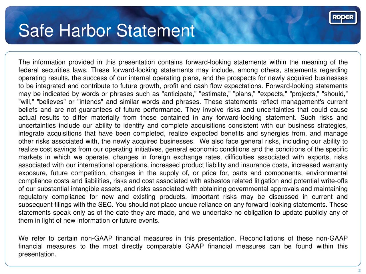 Roper Technologies, Inc. 2017 Q3 Results Earnings Call Slides