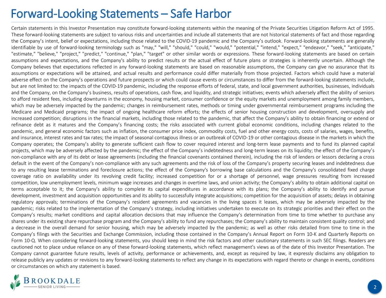Forward-Looking Statements– Safe Harbor