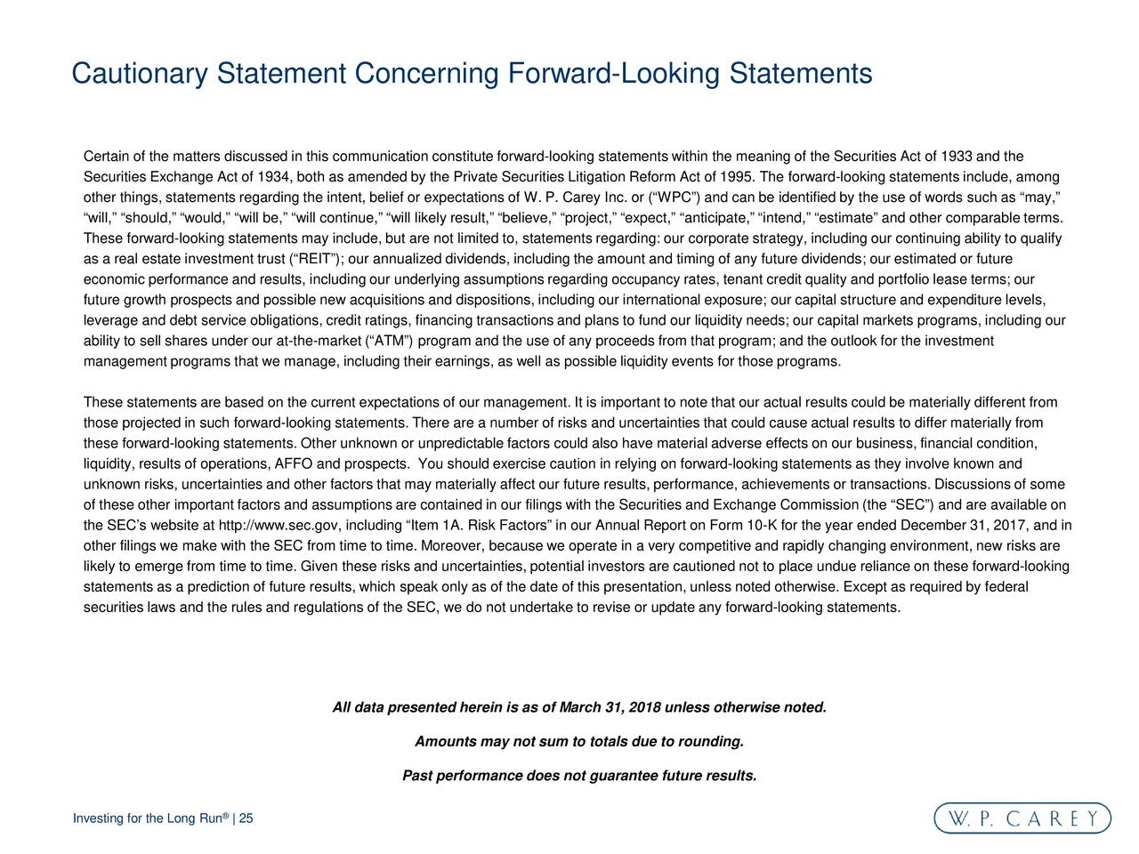 affect communication timing how can 7. Slides Q1 W.P. Call Results  Carey, Inc.  Earnings 2018