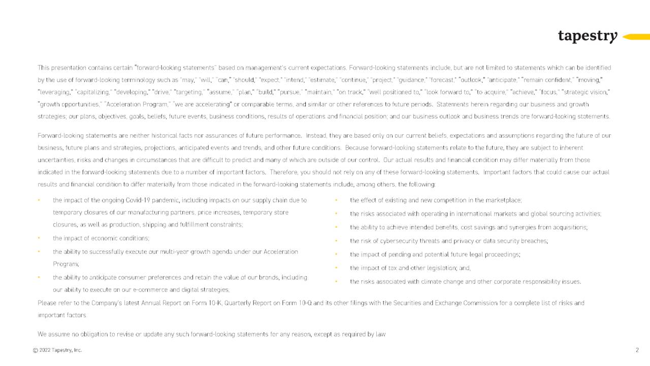 Tapestry, Inc. 2022 Q4 Results Earnings Call Presentation (NYSETPR