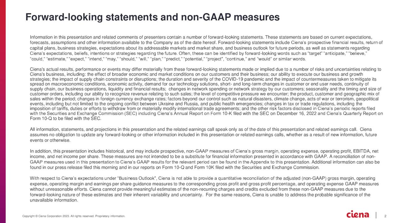 Ciena Corporation 2023 Q1 Results Earnings Call Presentation (NYSE