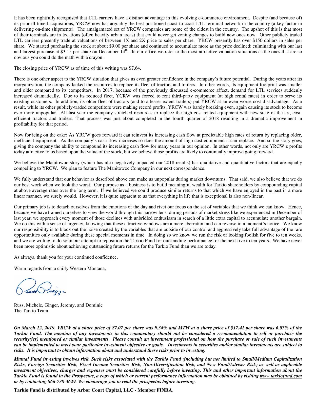 Tarkio Fund Q1 2019 Shareholder Letter (MUTFTARKX) Seeking Alpha