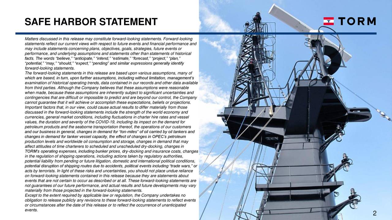 SAFE HARBOR STATEMENT