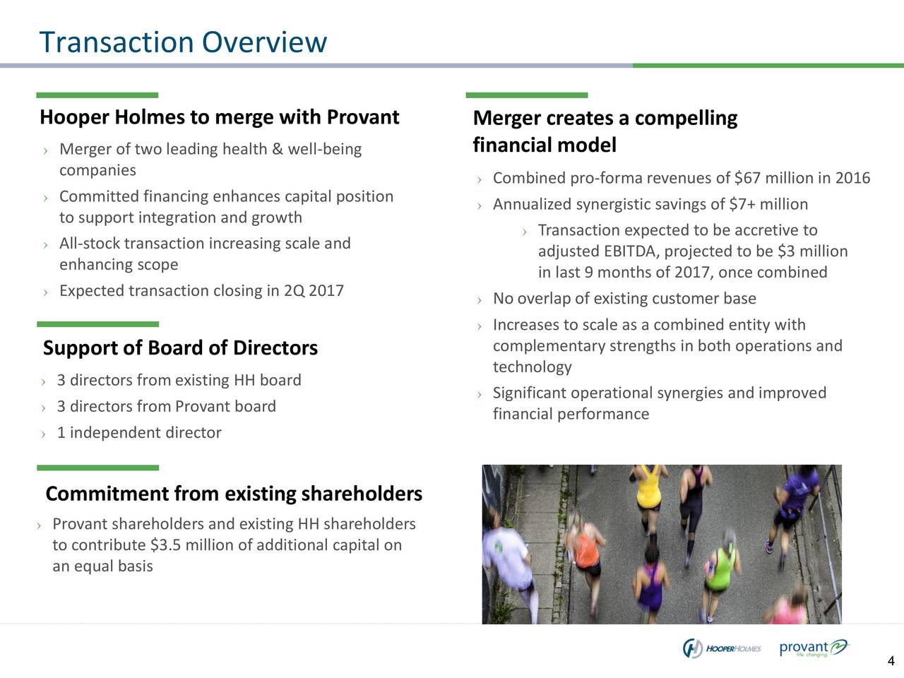 Hooper Holmes (HH) and Provant Health Merger M&A Slideshow Hooper
